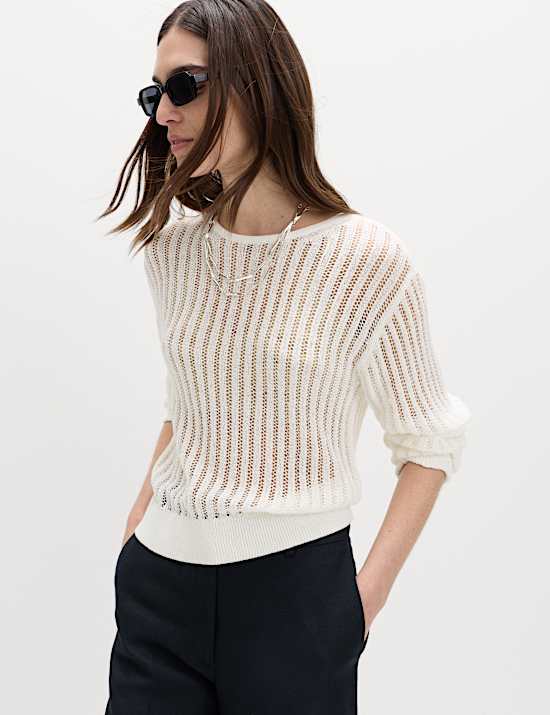Strukturierter Pullover mit Rundhalsausschnitt und hohem Baumwollanteil