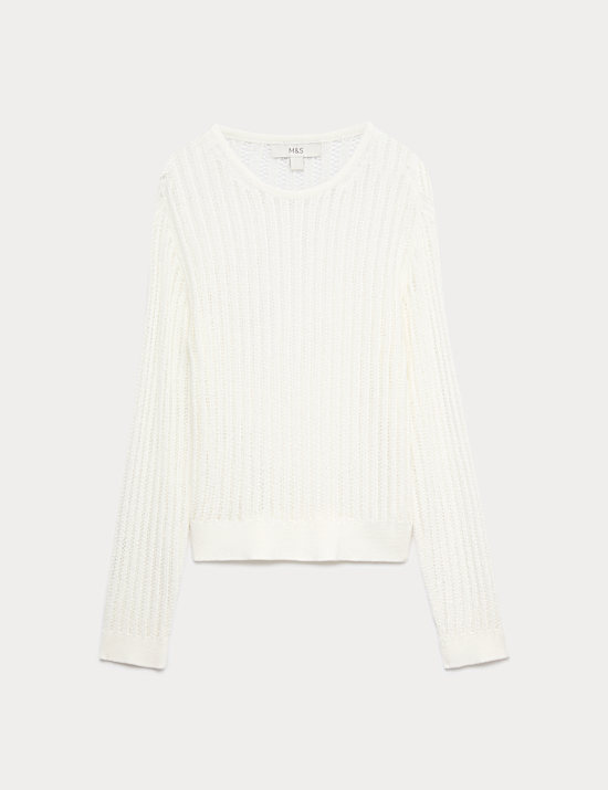 Strukturierter Pullover mit Rundhalsausschnitt und hohem Baumwollanteil