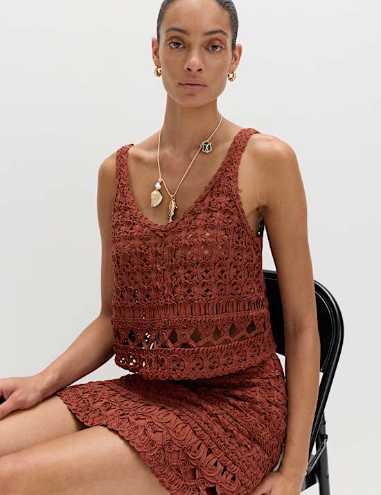 Crochet-Style Cropped Knitted Top