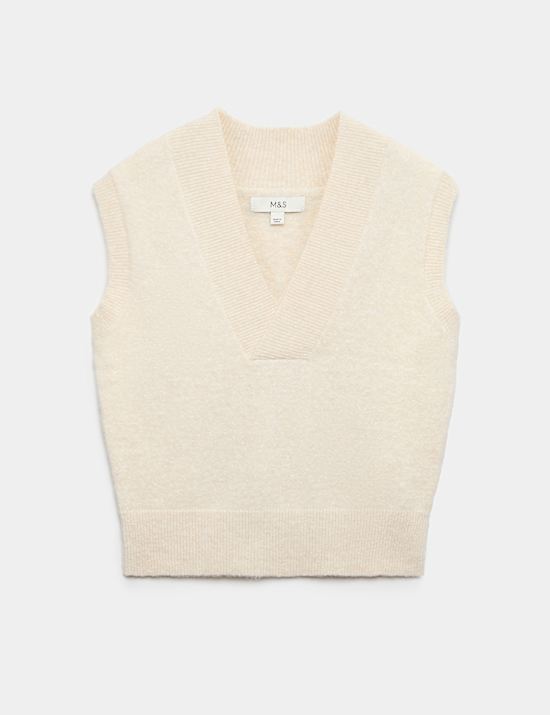 V Neck Cropped Knitted Vest With Wool