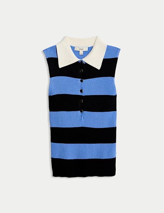 Striped Collared Knitted Vest