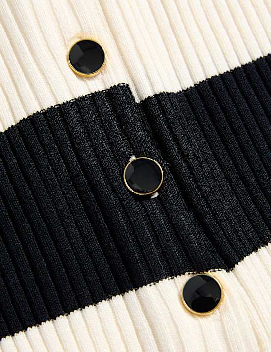 Proužkovaná pletená vesta s límečkem