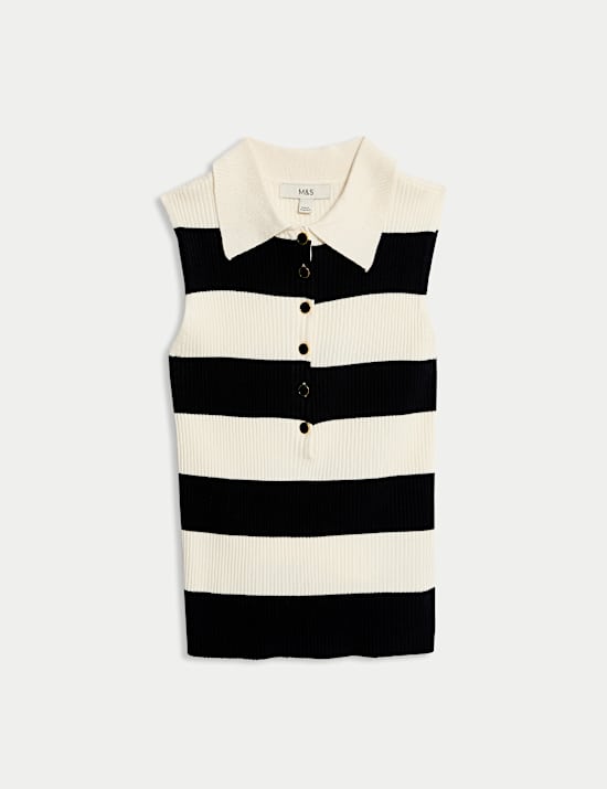 Proužkovaná pletená vesta s límečkem