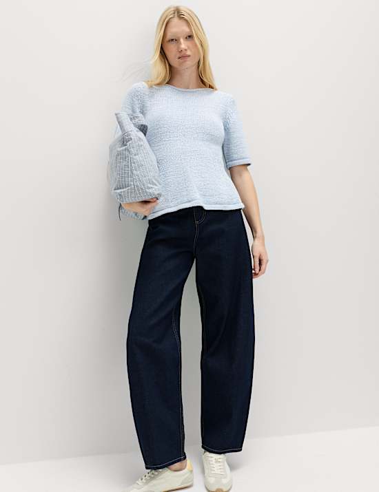 Cotton-Rich Peplum Knitted Top