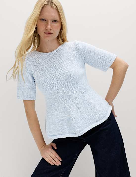 Cotton-Rich Peplum Knitted Top