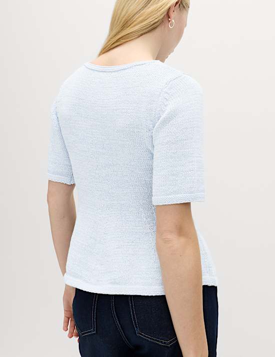 Cotton-Rich Peplum Knitted Top