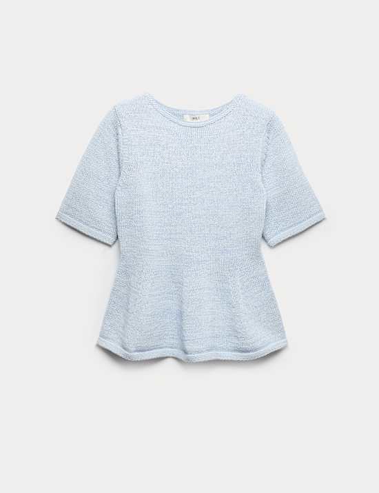 Cotton-Rich Peplum Knitted Top