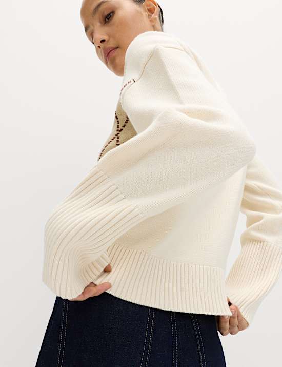 Cotton Rich Argyle Crew Neck Jumper