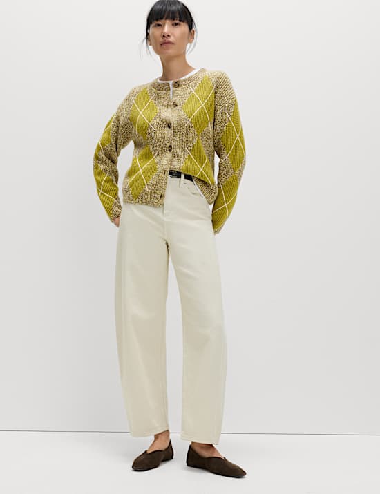 Strickjacke mit rundem Ausschnitt, Schottenmuster und hohem Baumwollanteil