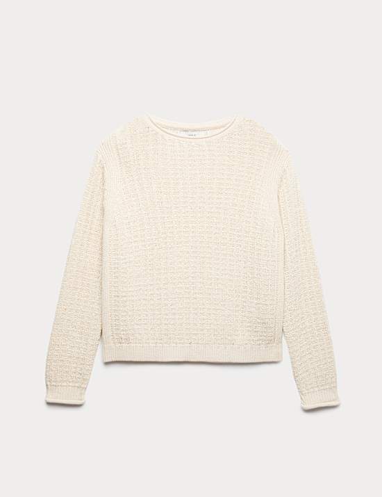 Cotton Rich Textured Crew Neck Jumper