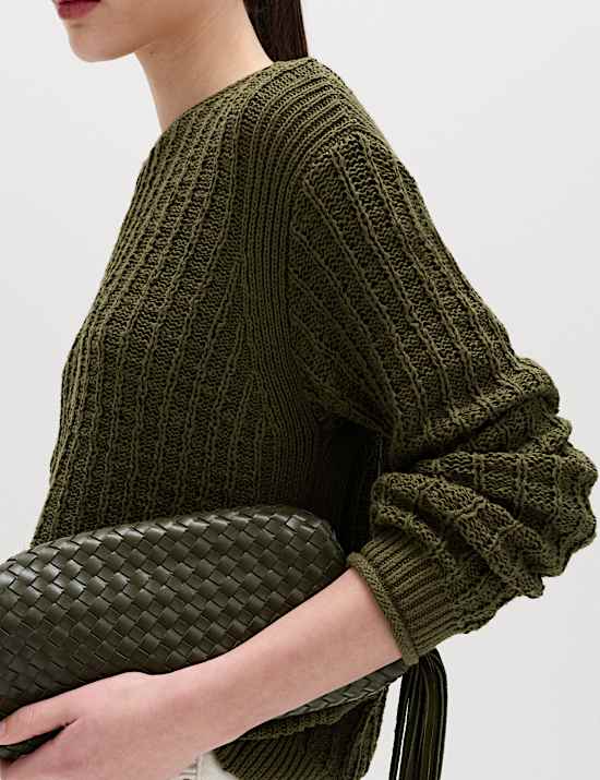 Cotton Rich Textured Crew Neck Jumper