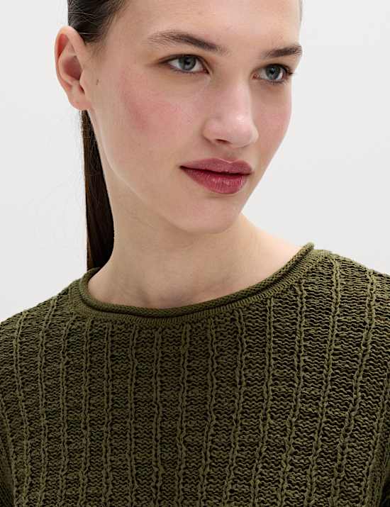 Cotton Rich Textured Crew Neck Jumper