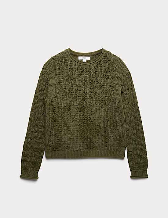 Cotton Rich Textured Crew Neck Jumper