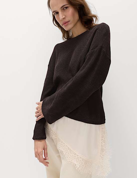 Pullover aus Baumwollmischgewebe mit Spitzendetail