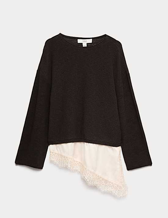 Pullover aus Baumwollmischgewebe mit Spitzendetail