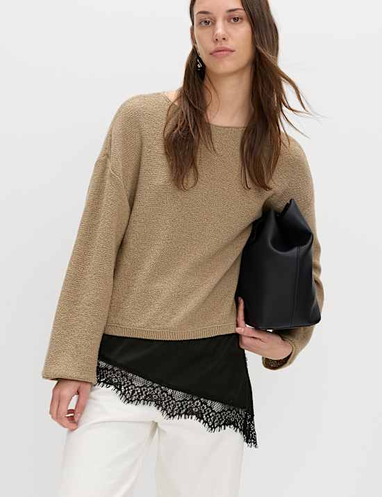 Cotton Blend Lace Detail Jumper