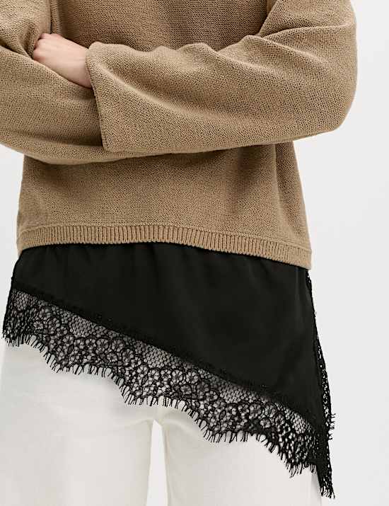 Cotton Blend Lace Detail Jumper