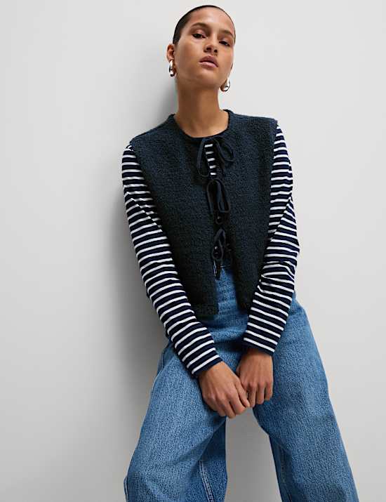 Cotton Rich Textured Cropped Waistcoat
