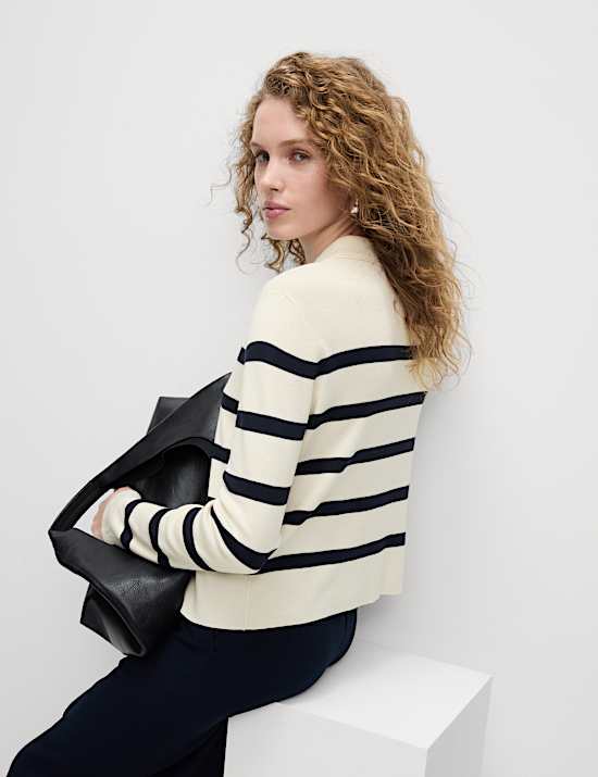 Striped Knitted Collared Button Front Cardigan