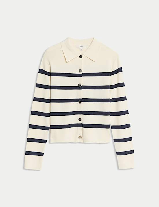Striped Knitted Collared Button Front Cardigan