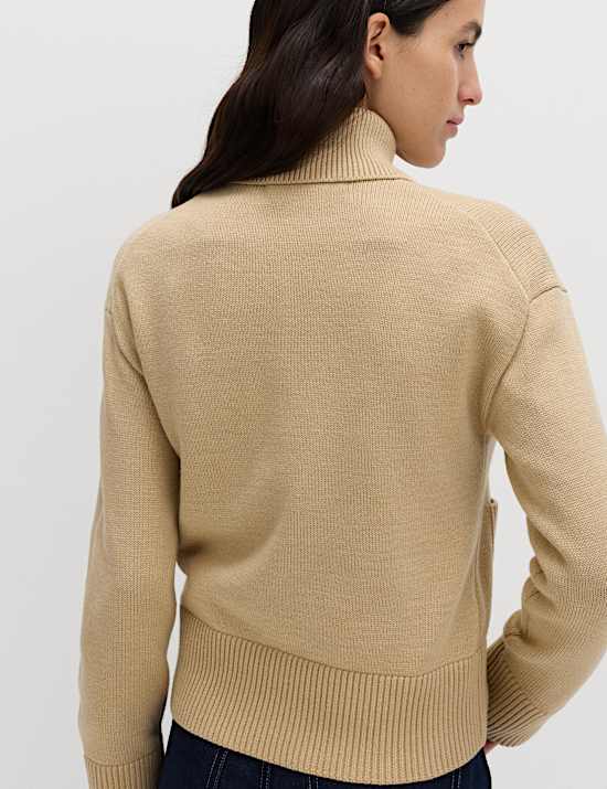 Cotton Rich Pocket Detail Collared Knitted Jacket