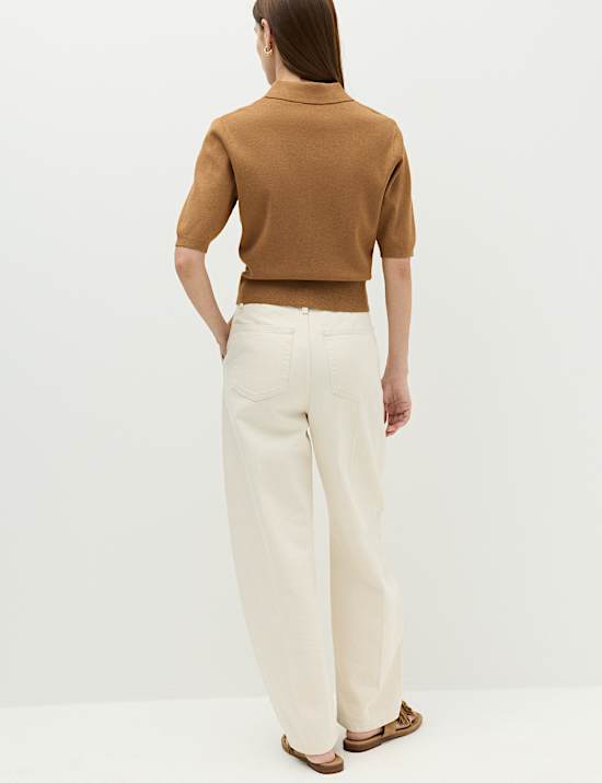 Collared Cropped Knitted Top