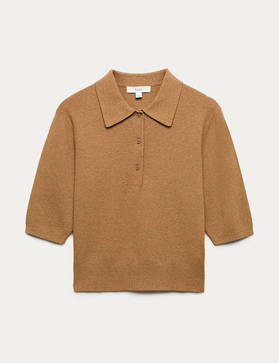 Collared Cropped Knitted Top