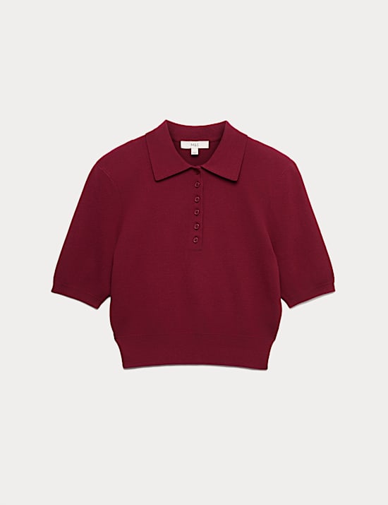 Collared Slim Fit Cropped Knitted Top