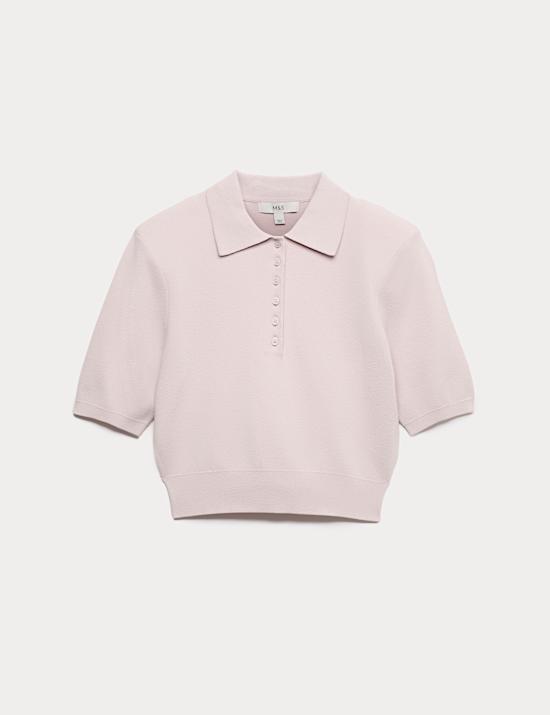 Collared Slim Fit Cropped Knitted Top