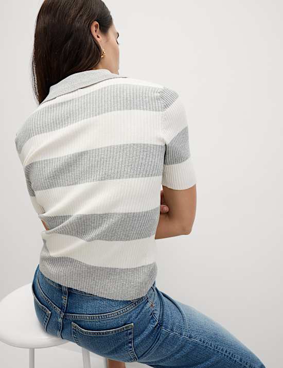 Soft Touch Striped Collared Knitted Top