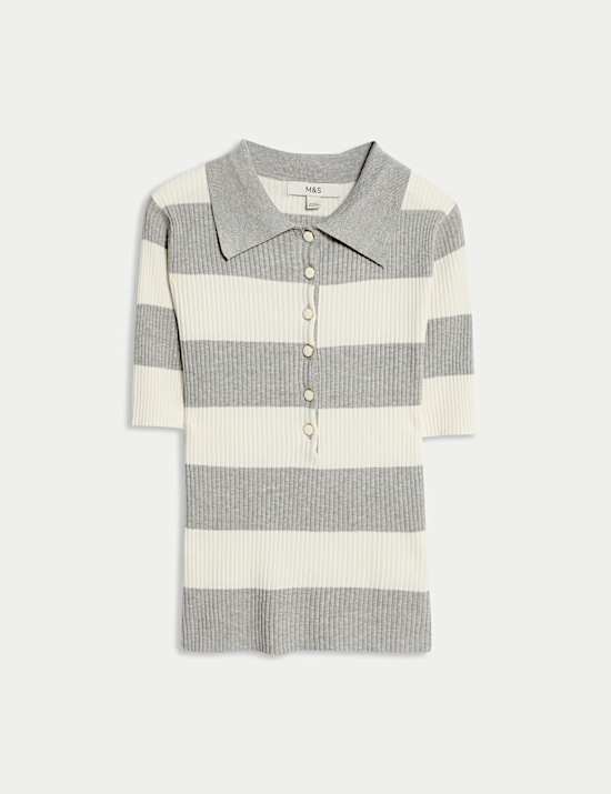 Soft Touch Striped Collared Knitted Top