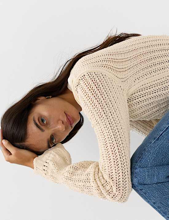 Cotton Blend Textured Frill Detail Jumper