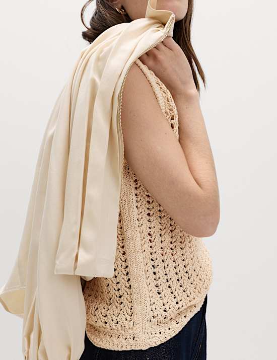 Cotton Rich Crochet-Style Scoop Neck Knitted Vest