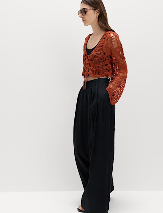 Textured V-Neck Tie Front Cardigan