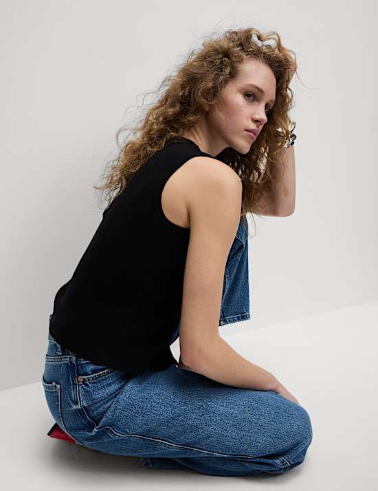 Textured Crew Neck Button Through Waistcoat