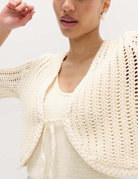 Open Stitch V-Neck Tie Fastening Cardigan
