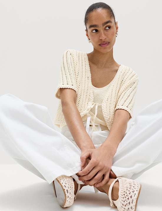 Open Stitch V-Neck Tie Fastening Cardigan
