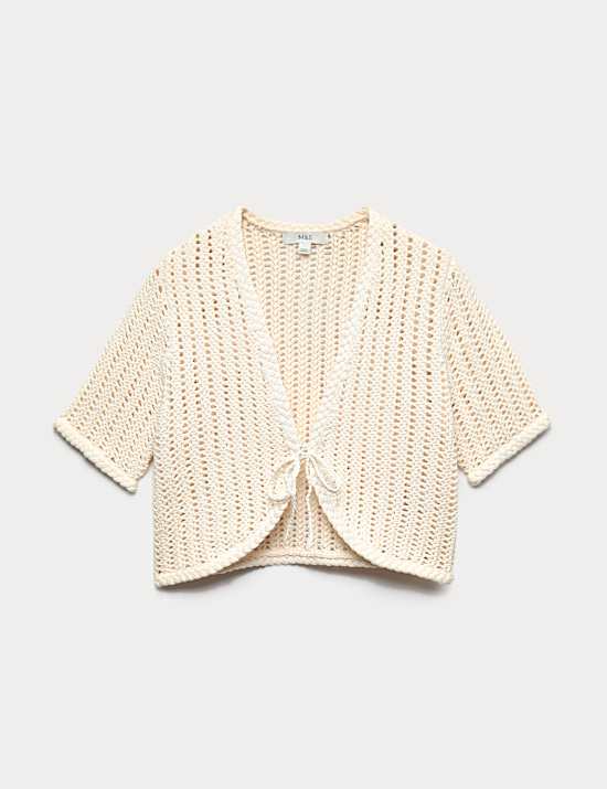 Open Stitch V-Neck Tie Fastening Cardigan