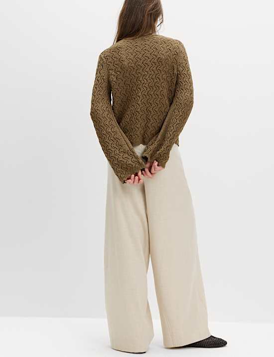 Cardigan en coton &agrave; bords festonn&eacute;s et perles