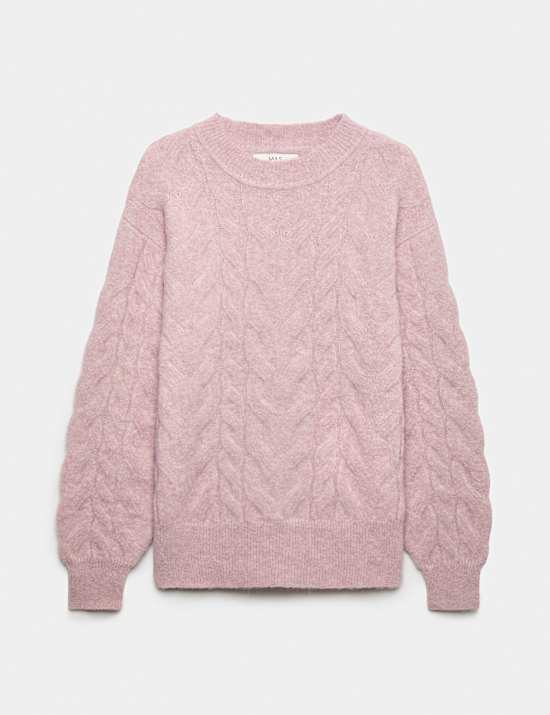 Cable Knit Crew Neck Jumper With Wool