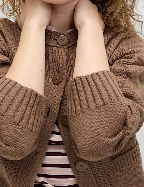 Cardigan boutonn&eacute; &agrave; col rond en coton