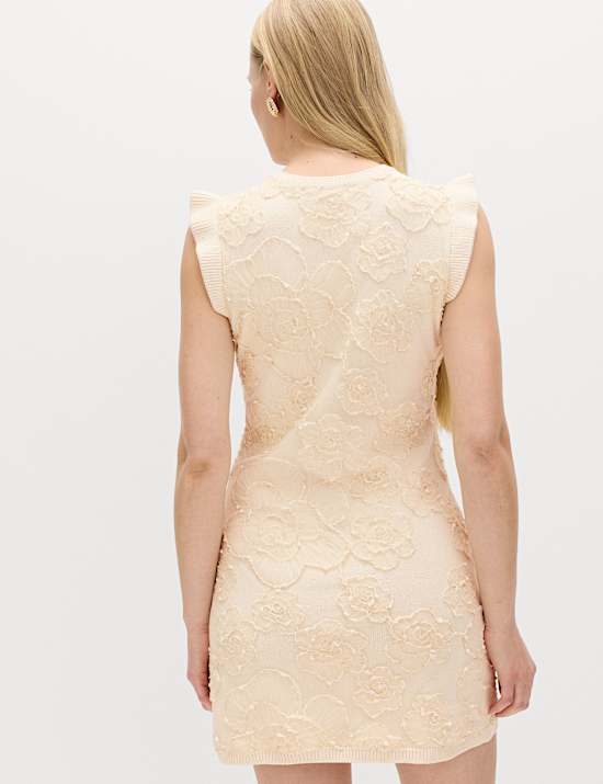 Floral Textured Knitted Mini Dress