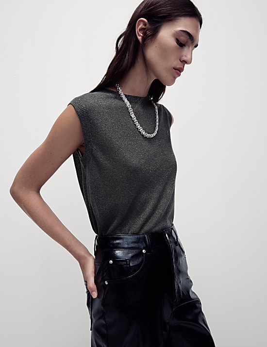 Ribbed Regular Fit Metallic Vest