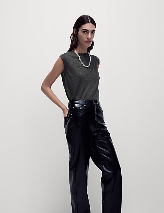 Ribbed Regular Fit Metallic Vest