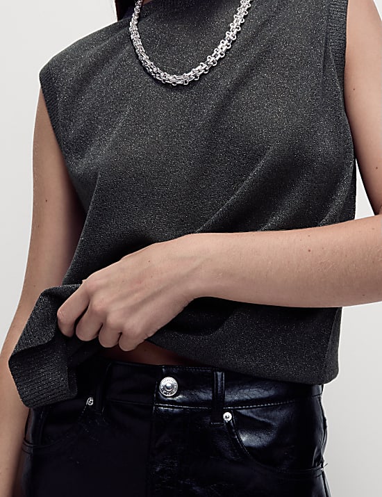 Ribbed Regular Fit Metallic Vest