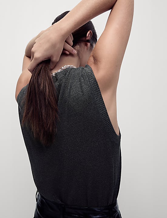 Ribbed Regular Fit Metallic Vest