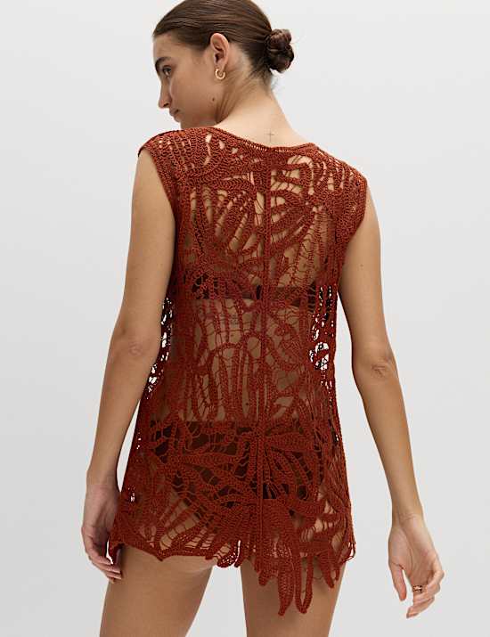 Pure Cotton Crochet-Style Knitted Vest.