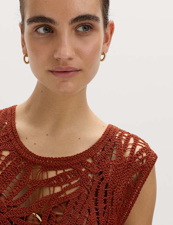 Pure Cotton Crochet-Style Knitted Vest.