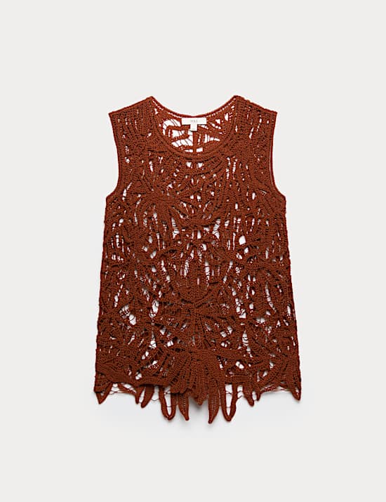 Pure Cotton Crochet-Style Knitted Vest.