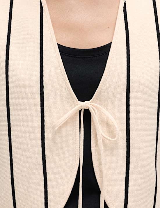 Tie Front Striped Cropped Knitted Waistcoat